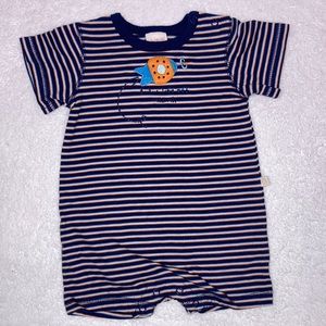 Oshkosh striped navy 3,2,1 lift off space rocket ship summer romper 3/6m